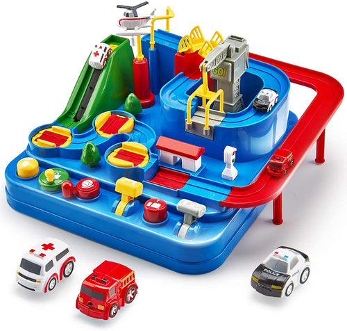 Car Adventure City Rescue Vehicle Playset for Kids — Mini Rescue Cars with Ramps & Slide