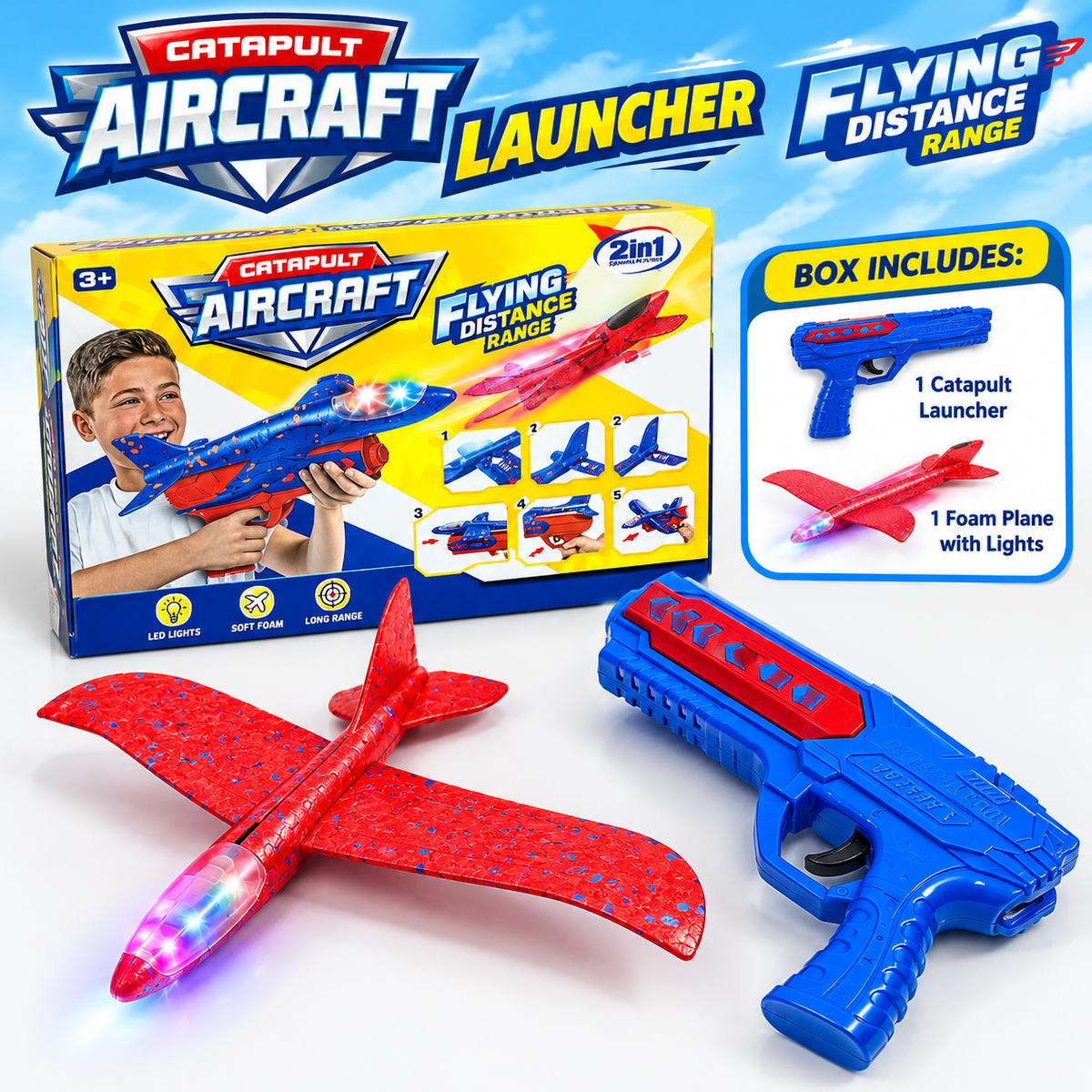 2 in 1 Fun Outdoor Bundle — Catapult Aeroplane Launcher & Catch and Throw Game