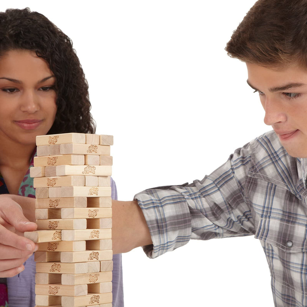 Wooden Stacking Tower Game — family playing together