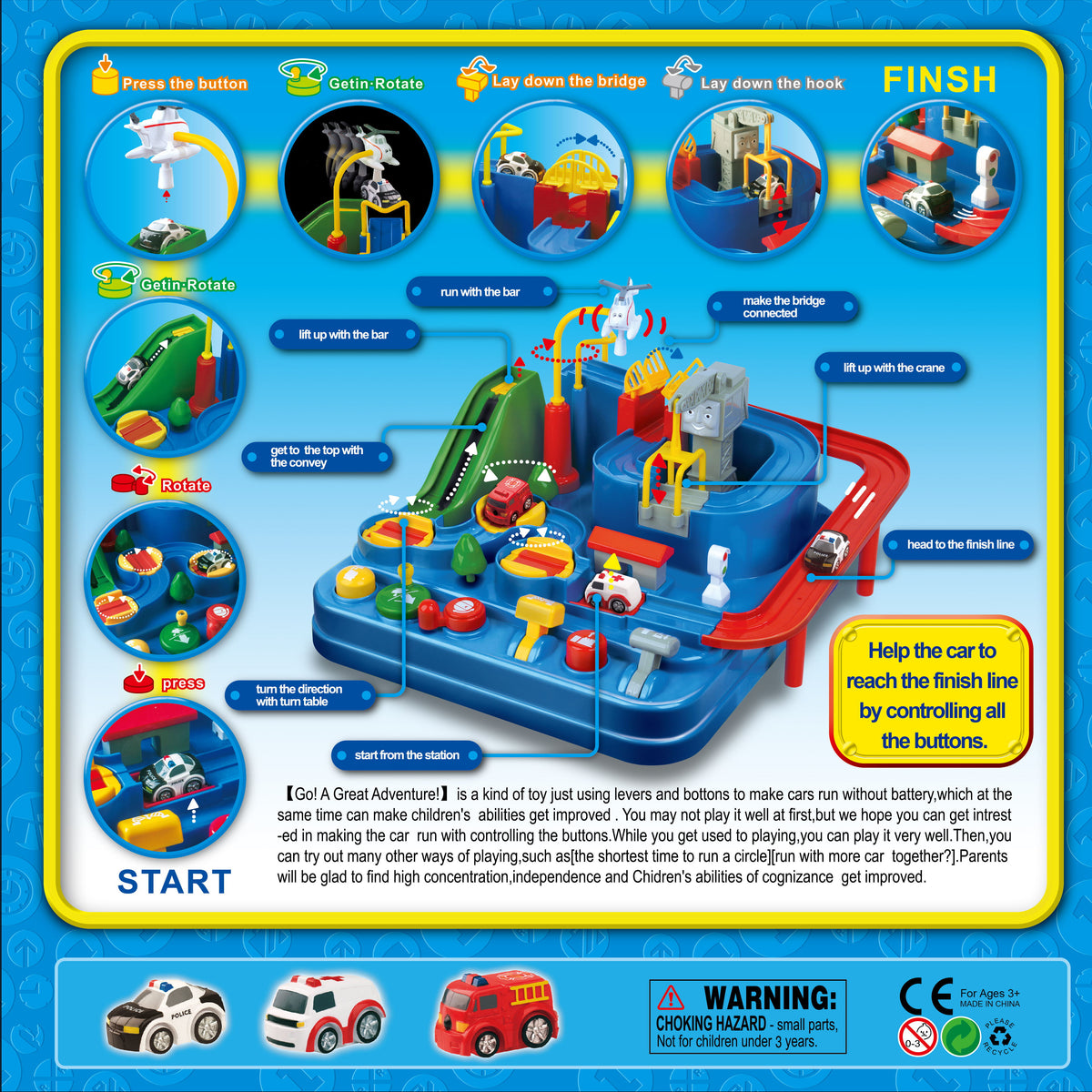 Car Adventure City Rescue Vehicle Playset for Kids — Mini Rescue Cars with Ramps & Slide