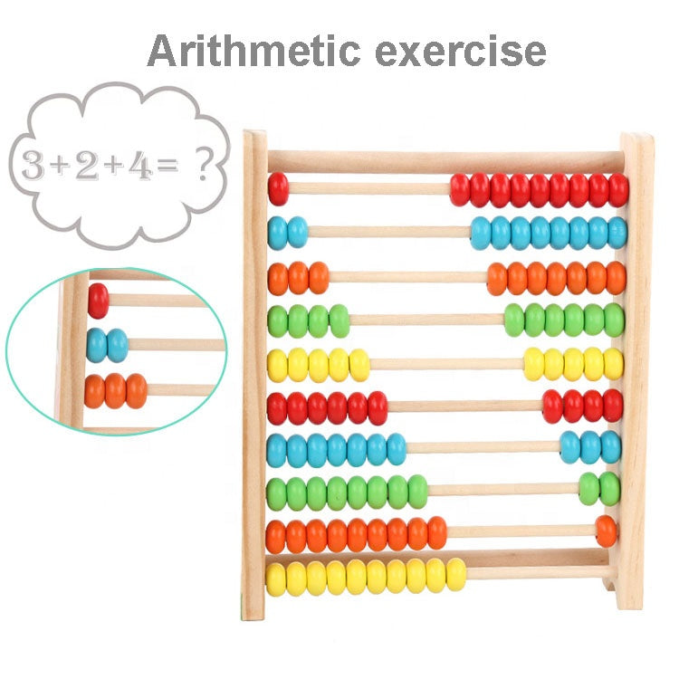 10-Row Wooden Abacus — all 100 coloured beads