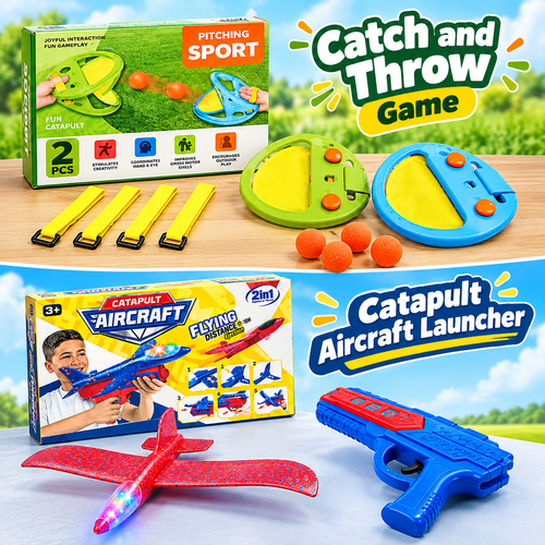 2 in 1 Fun Outdoor Bundle — Catapult Aeroplane Launcher & Catch and Throw Game