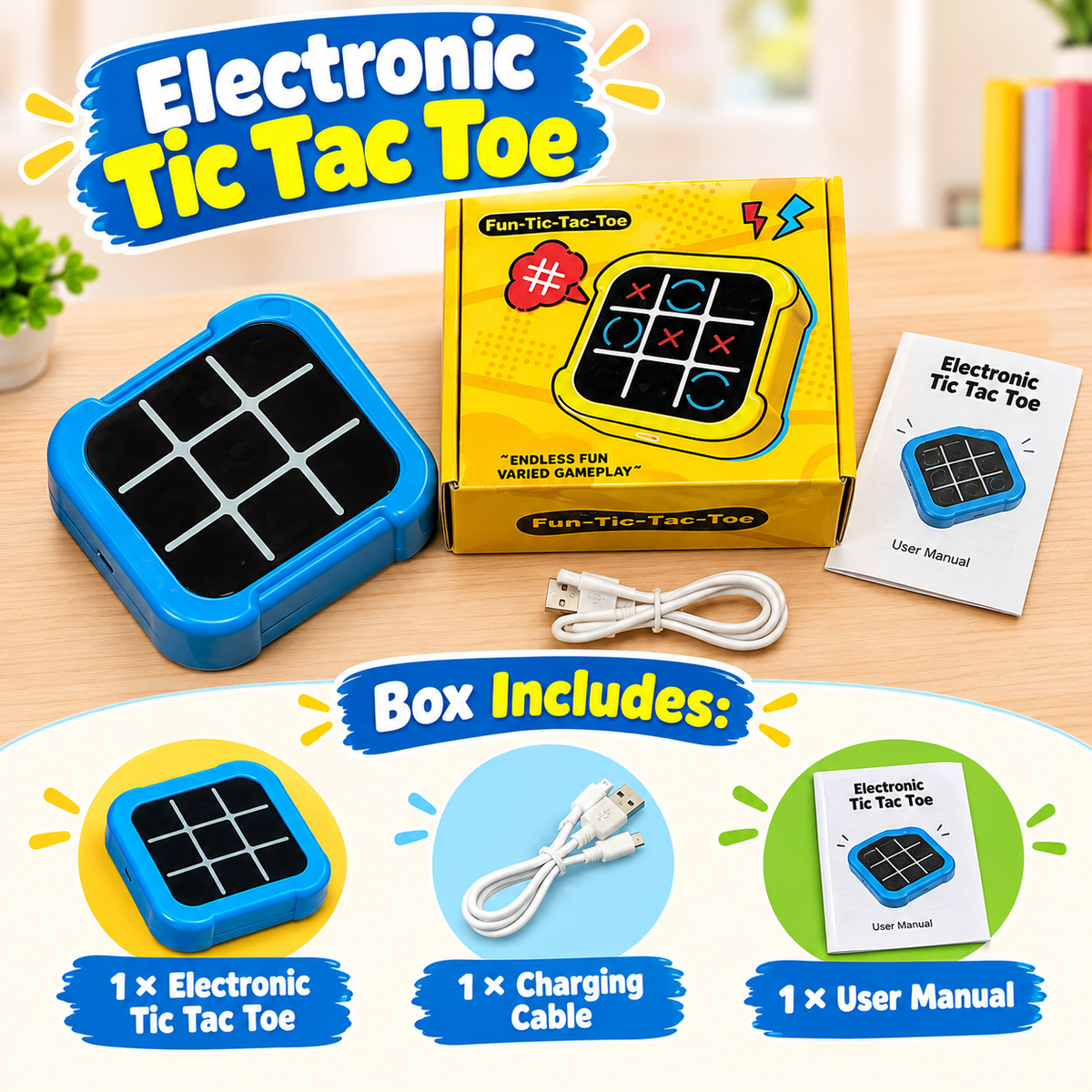 3 in 1 Fun Indoor Bundle — Magnetic Doodle Board, Electronic Tic Tac Toe & Portable Ludo