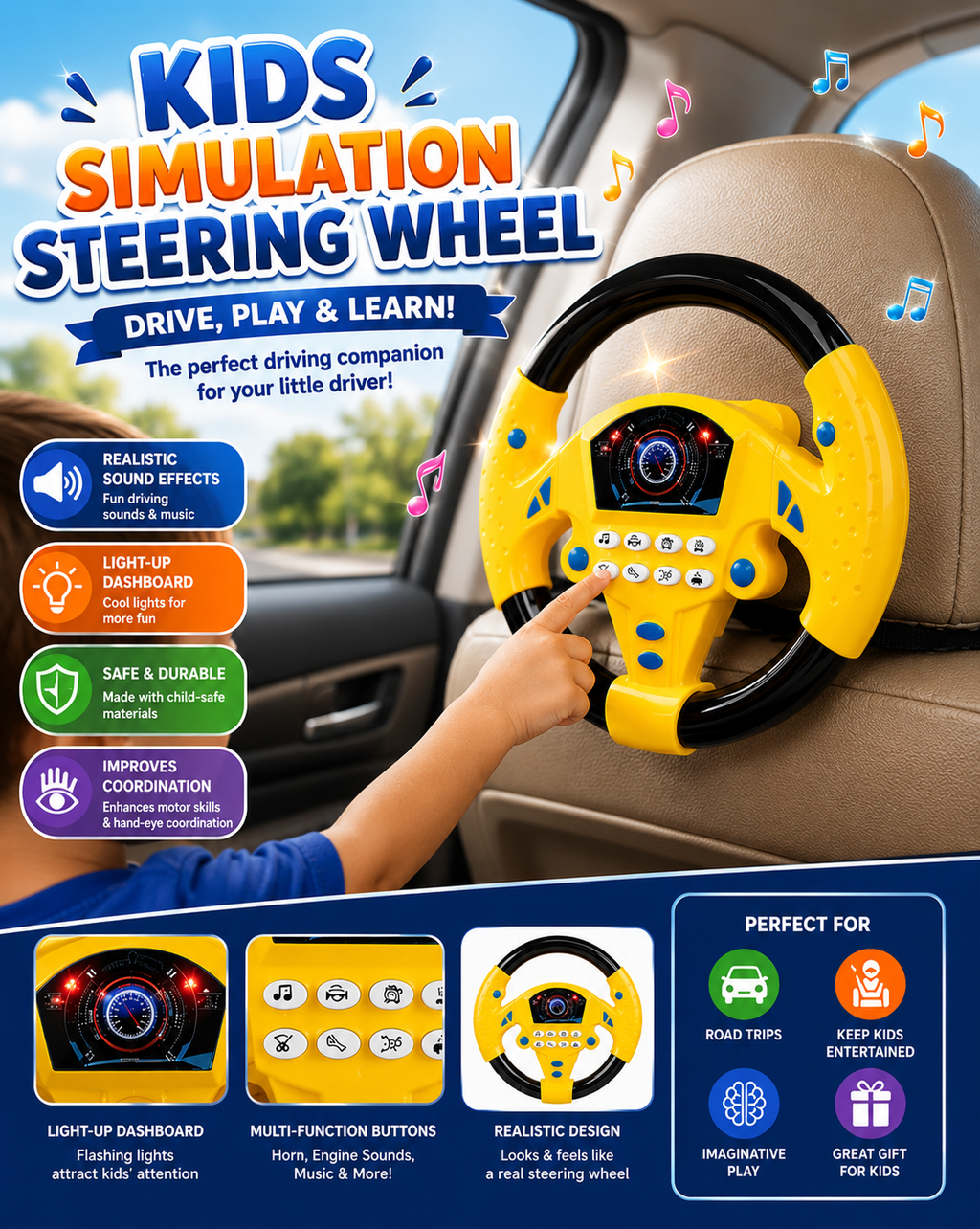 Kids Driving Steering Wheel Toy with Lights and Sounds — buy online in Pakistan
