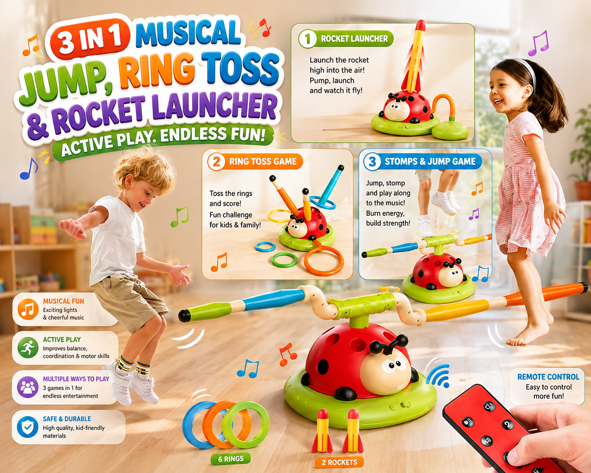 3-in-1 Musical Jump Ring Toss and Rocket Launcher — buy online in Pakistan