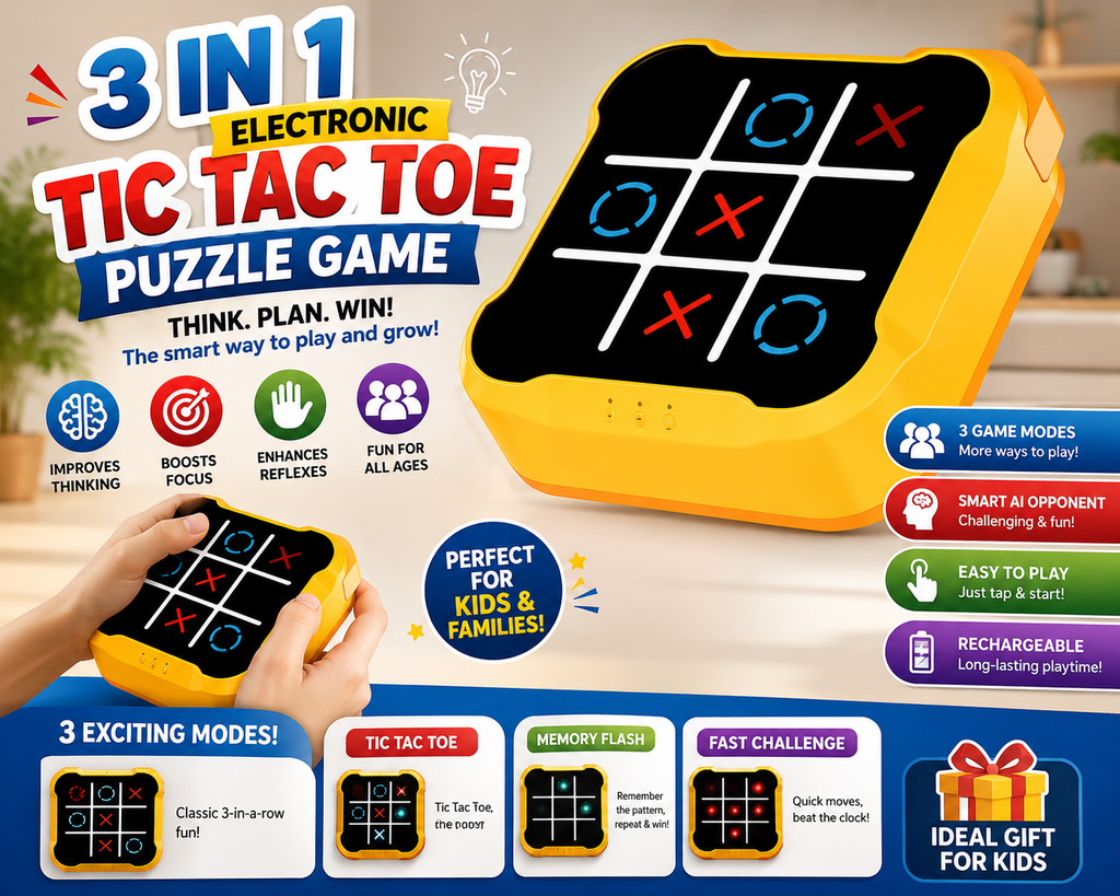 3 in 1 Tic Tac Toe Game Console for Kids — buy online in Pakistan