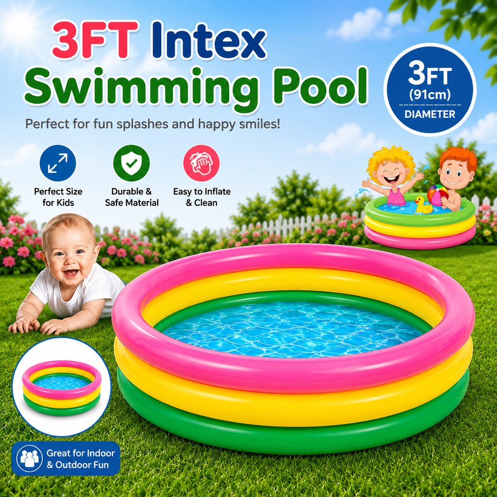 Inflatable swimming pool for kids 3 FT, 3-ring family pool