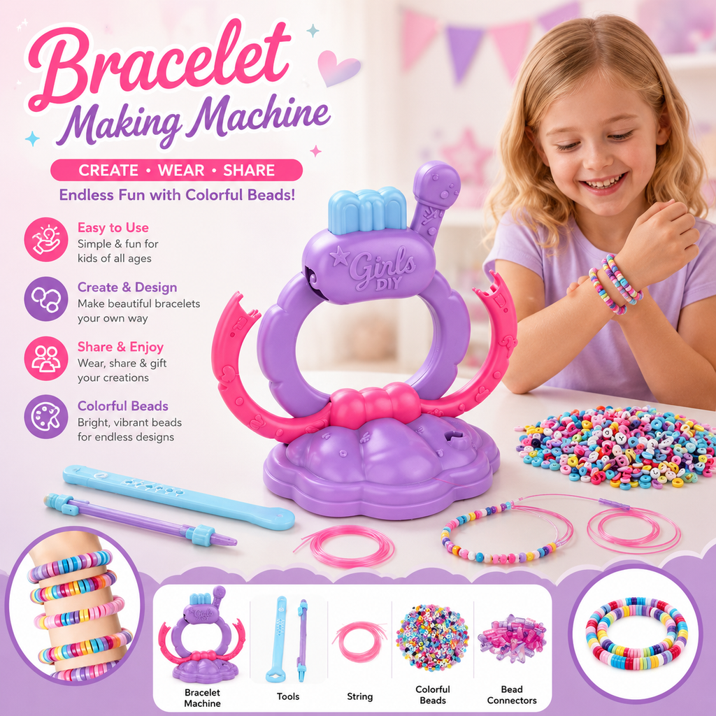 DIY Bracelet Maker Machine Kit for Kids — Bead Spinner with 1220 Beads & 17 Strings