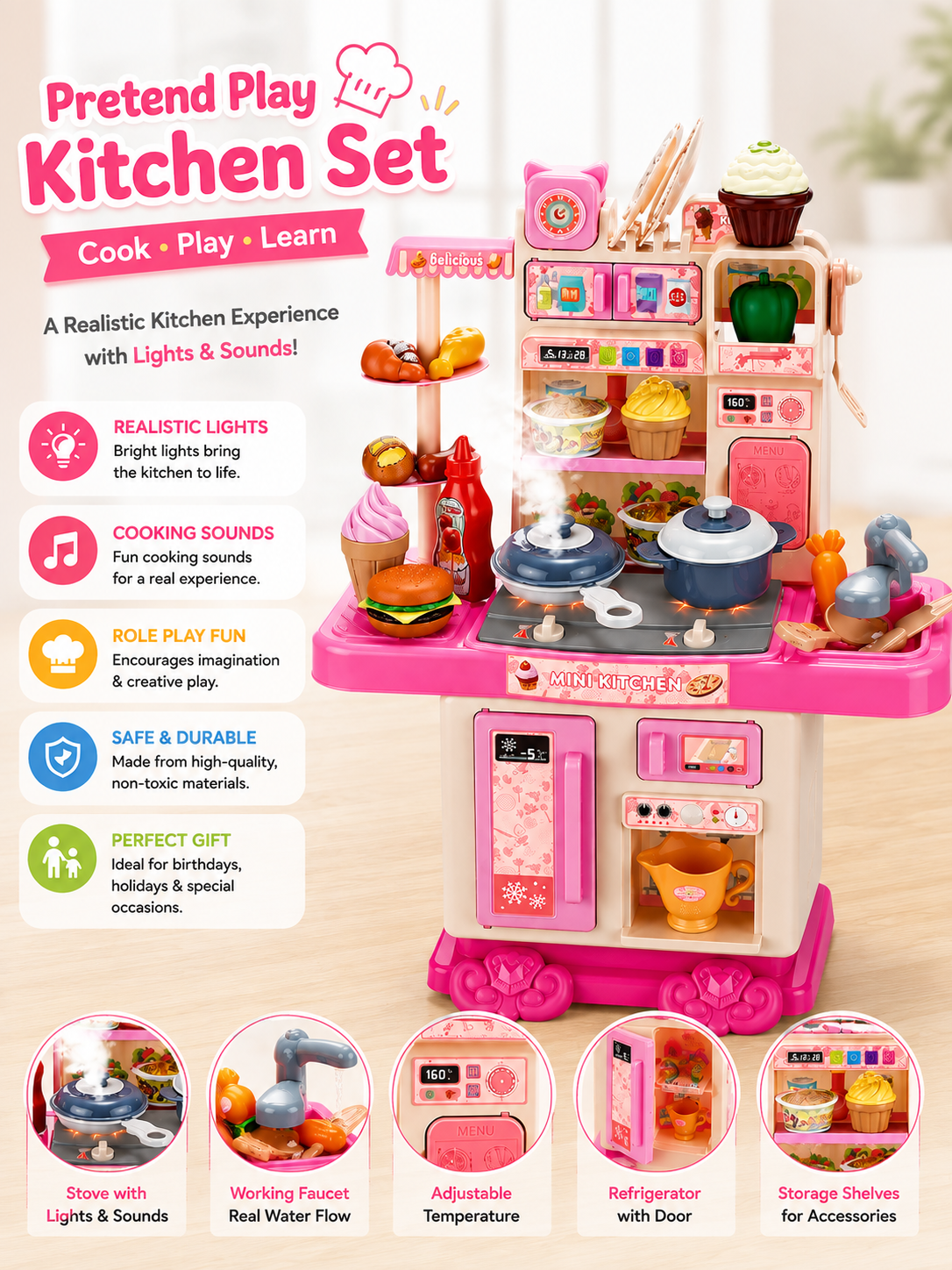 Kids Pretend Play Kitchen Set with Lights and Sounds — buy online in Pakistan