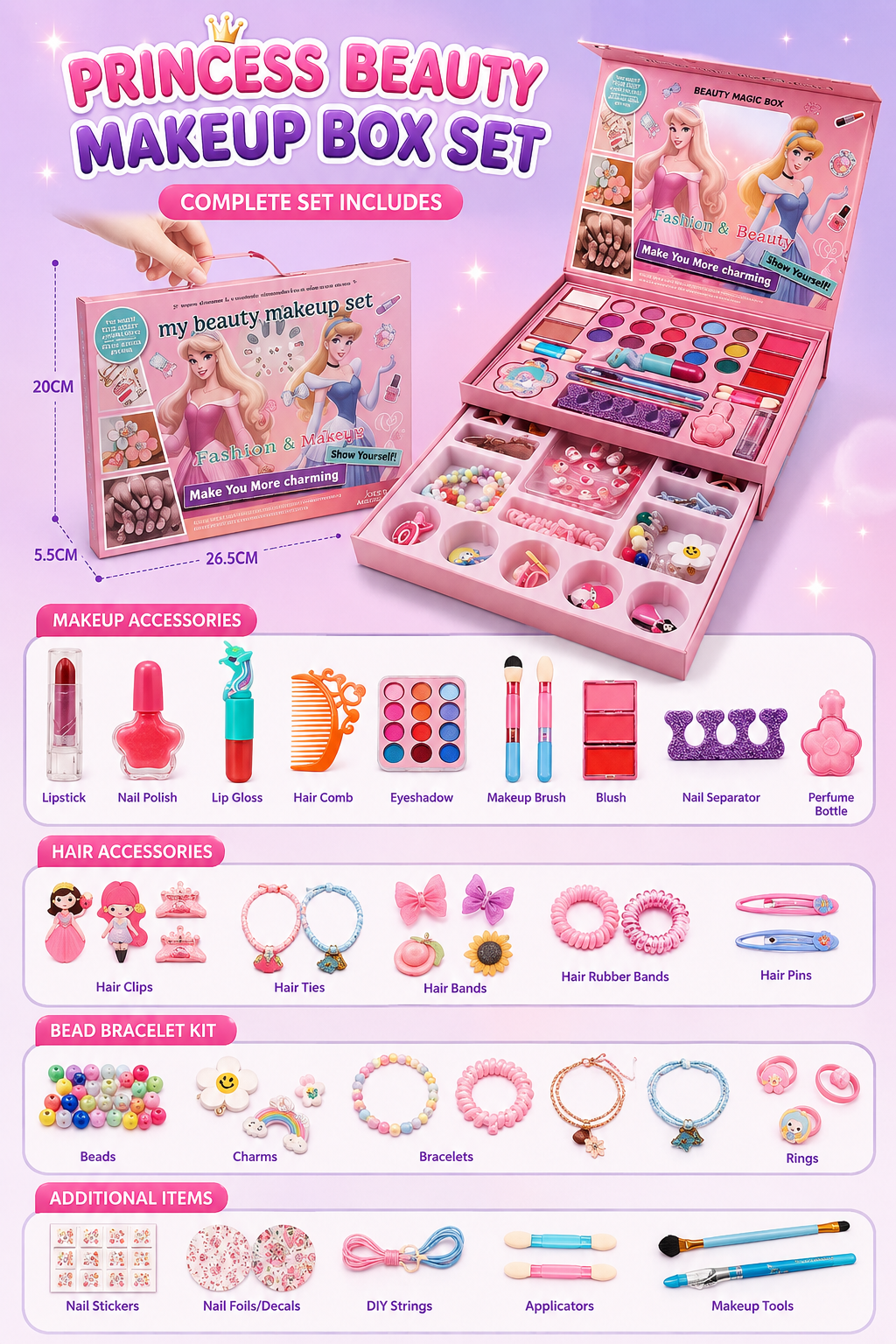 Princess Makeup Gift Box — makeup, hair accessories and bracelet kit