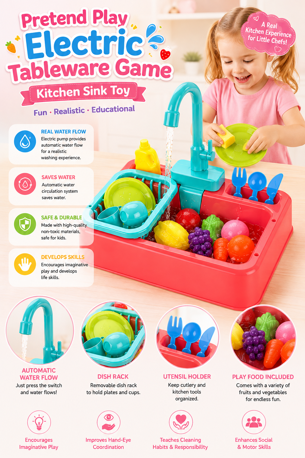 Kids Kitchen Sink Play Set with Running Water — buy online in Pakistan