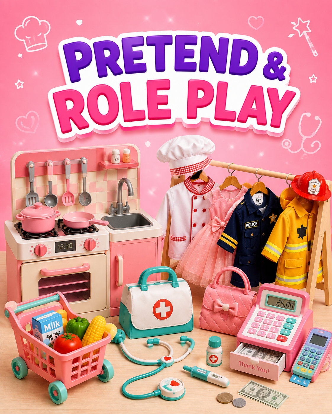 Pretend play and role play toy sets for kids