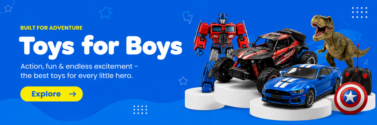 Toys for boys - remote control cars, robots and dinosaurs