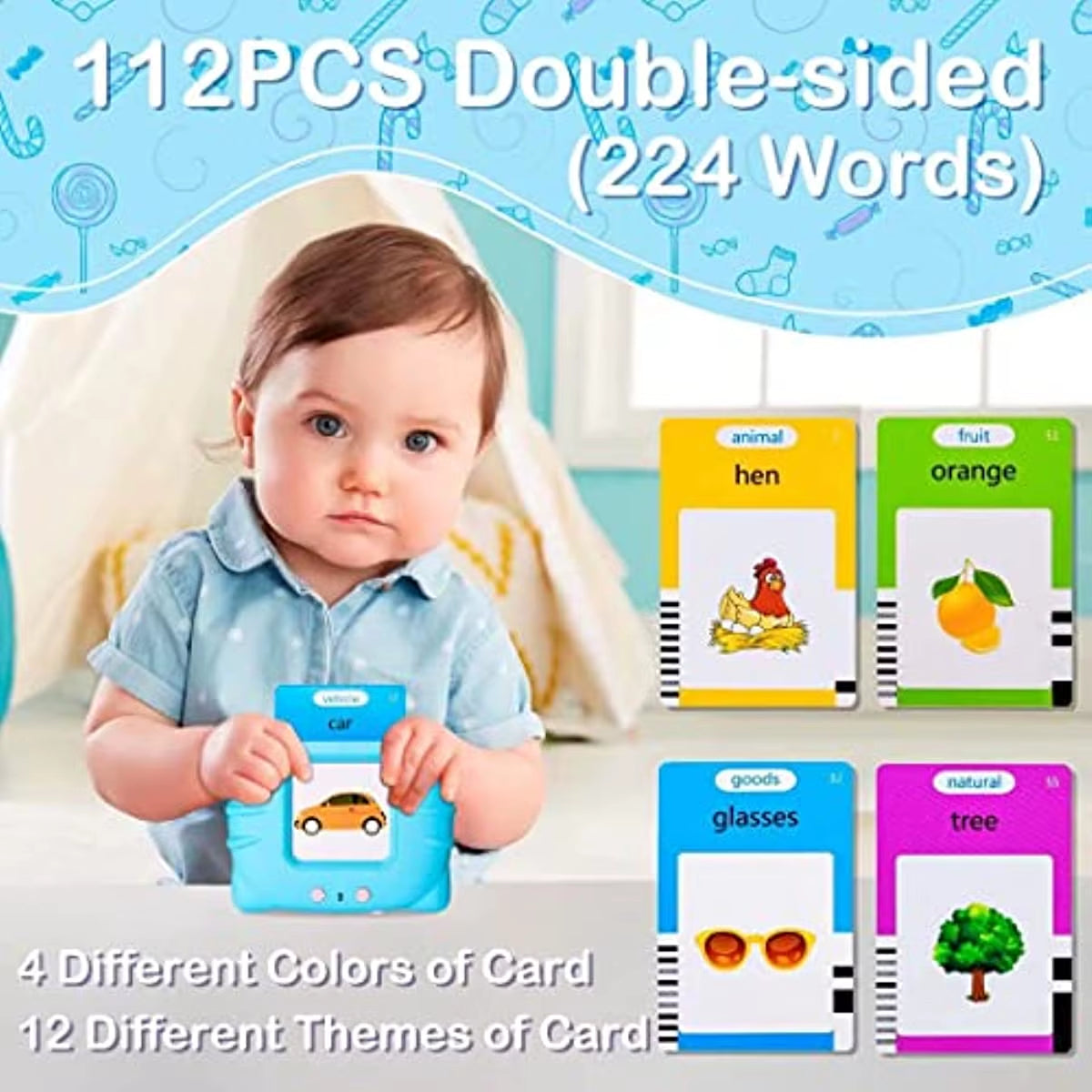 Talking Flash Cards Machine — English and Urdu cards close up
