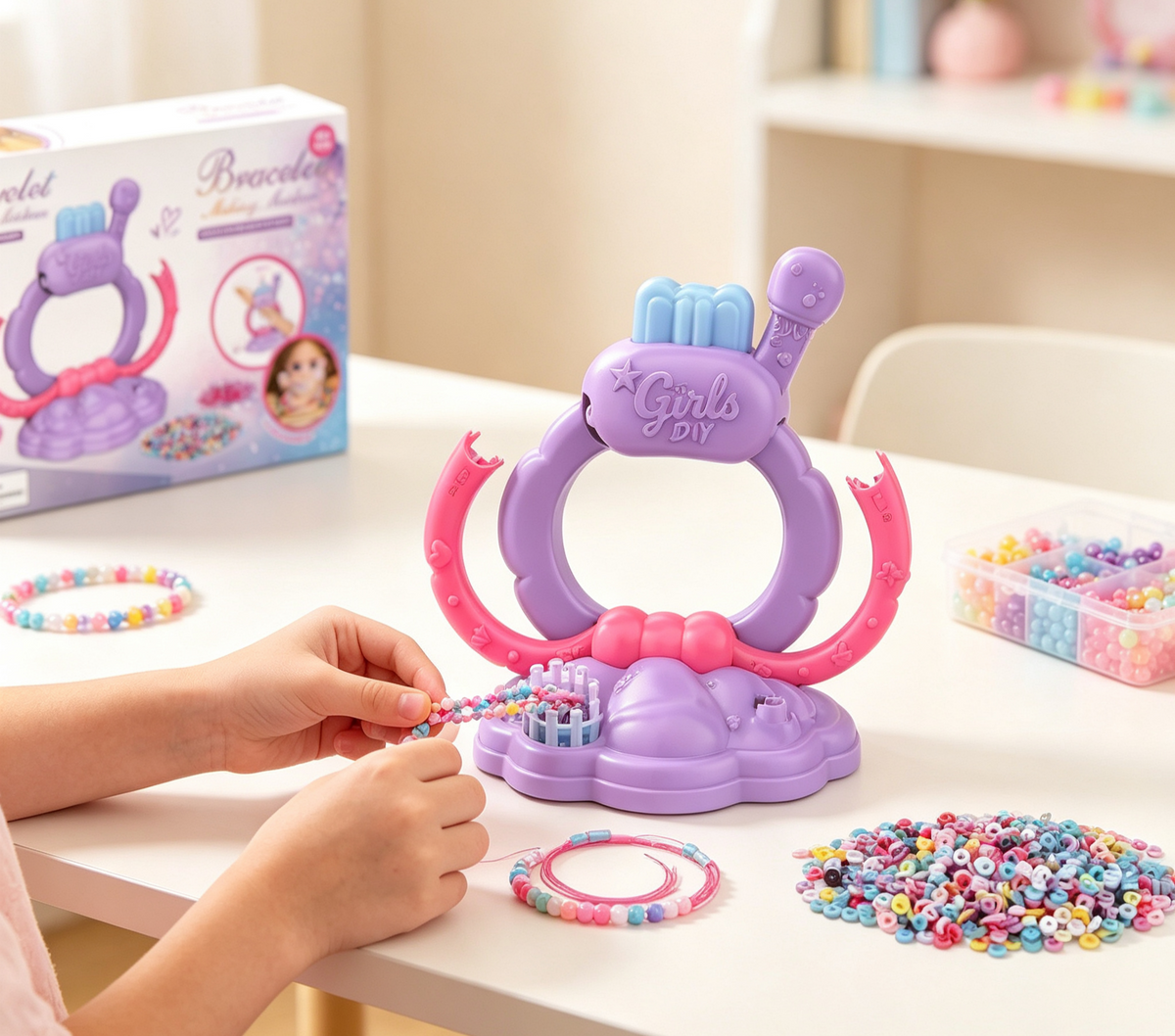 DIY Bracelet Maker Machine Kit for Kids — Bead Spinner with 1220 Beads & 17 Strings