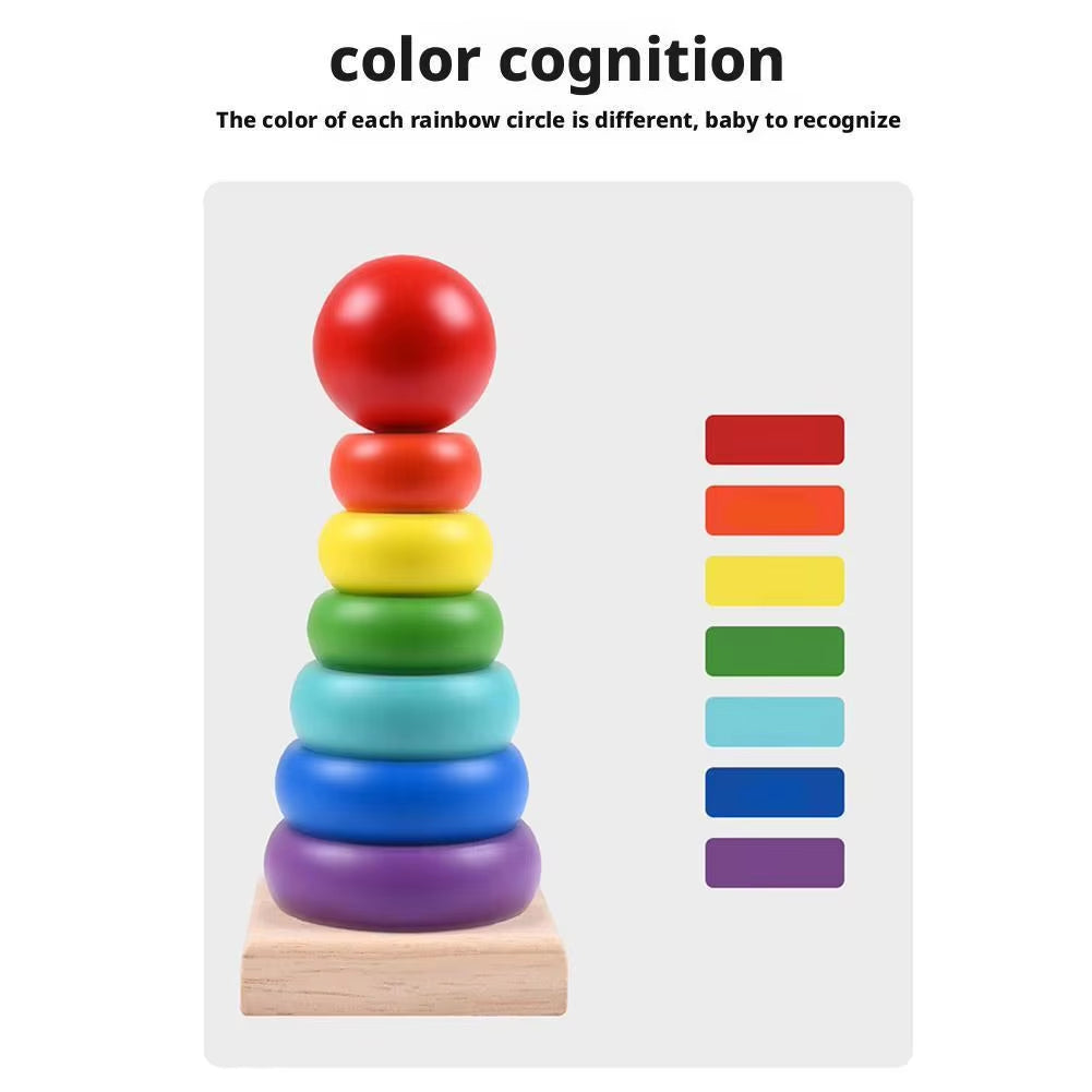 Wooden Rainbow Stacking Rings — rings laid out separately