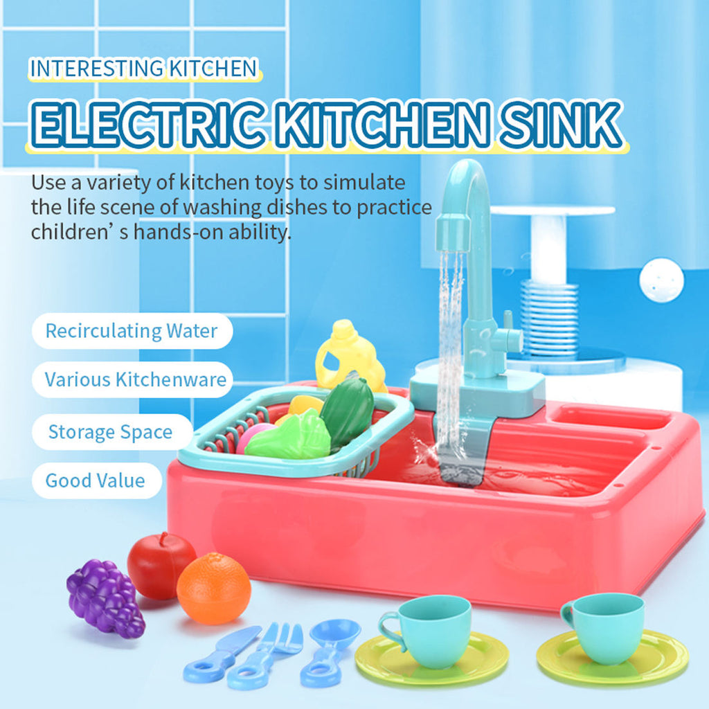 Kids Kitchen Sink Play Set — drying rack with cups and plates