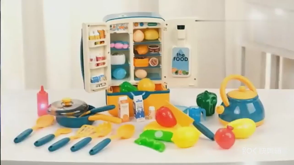 Kids Refrigerator Toy with Ice Dispenser — Pretend Play Fridge with Lights & Sounds