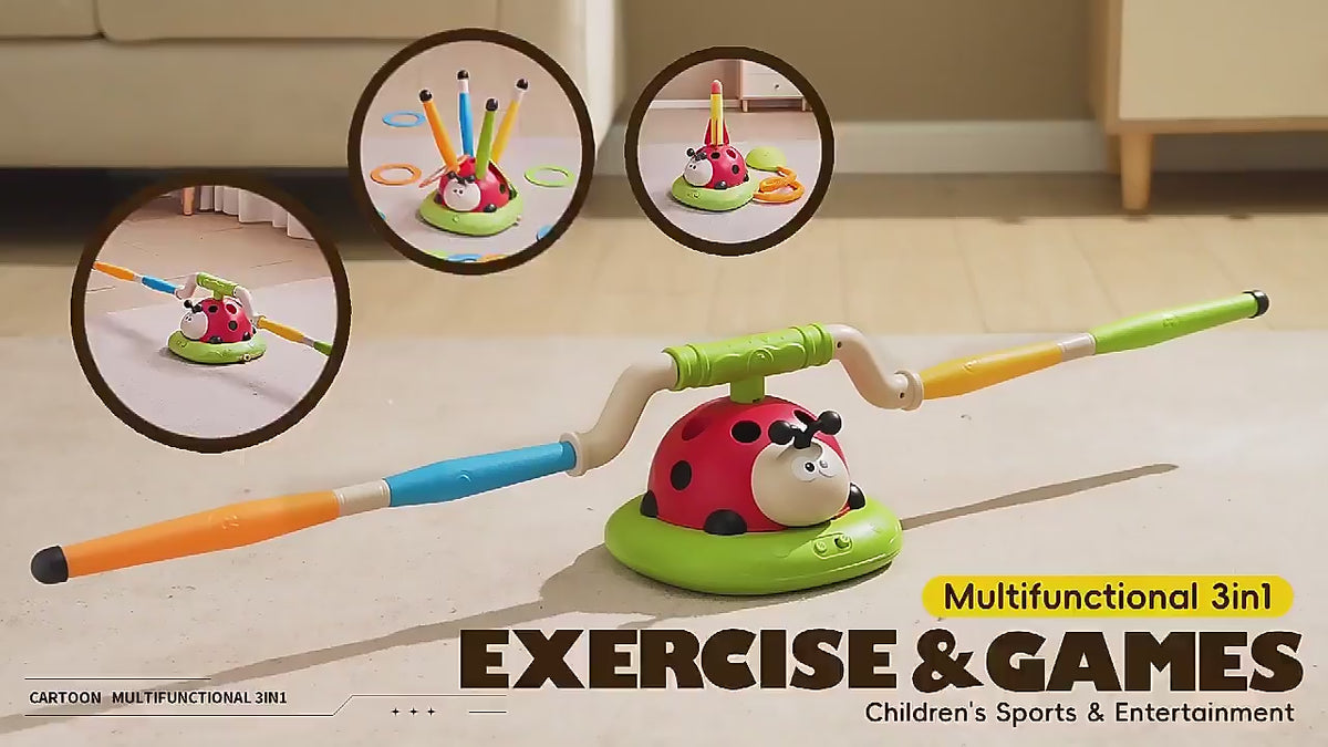 3-in-1 Musical Jump, Ring Toss & Rocket Launcher — Active Play Set for Kids