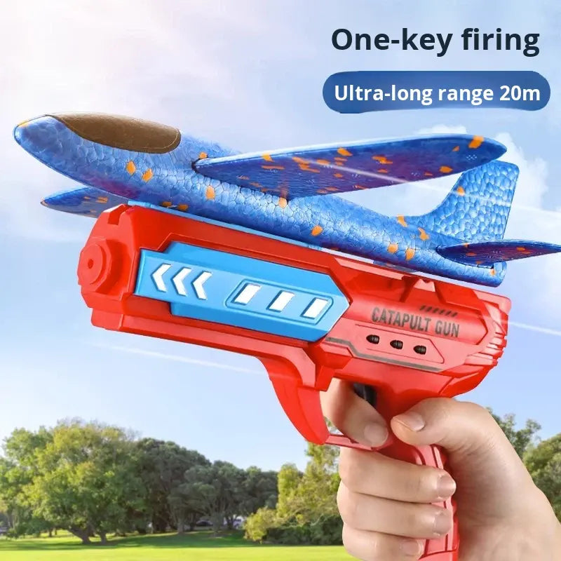 Catapult Airplane Launcher — child launching the plane outdoors