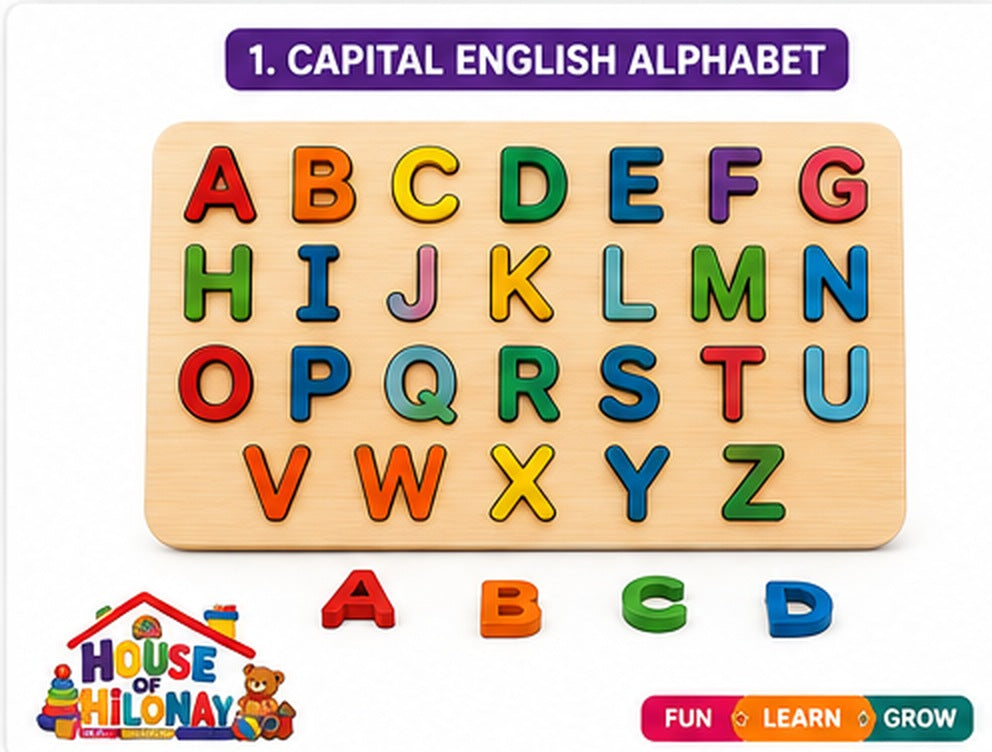 Wooden Knobbed Puzzle Board for Toddlers — capital alphabet board