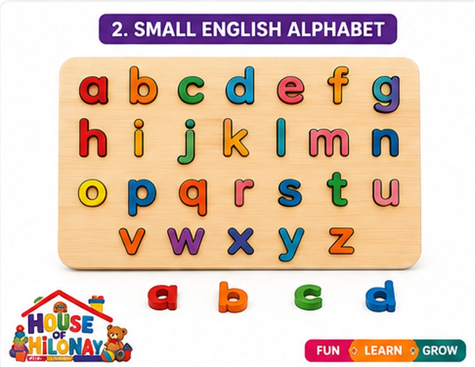 Wooden Knobbed Puzzle Board for Toddlers — small alphabet board