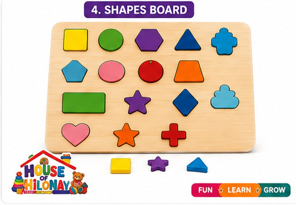 Wooden Knobbed Puzzle Board for Toddlers — shapes board