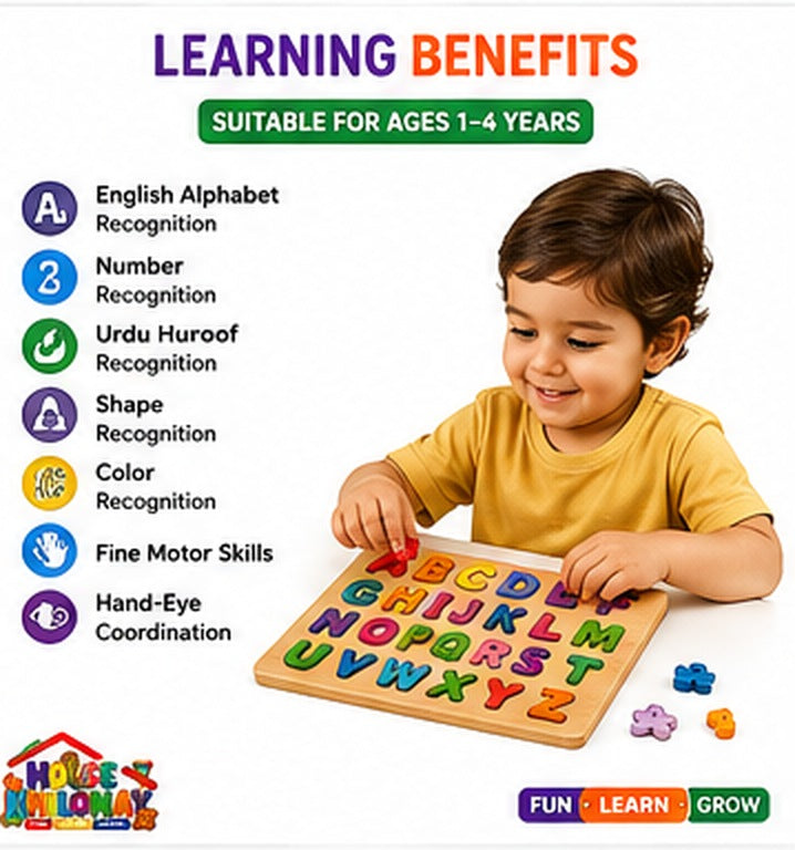 Wooden Knobbed Puzzle Board for Toddlers — all board designs together
