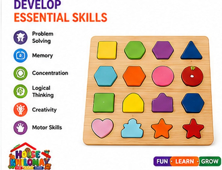 Wooden Knobbed Puzzle Board for Toddlers — alternate view