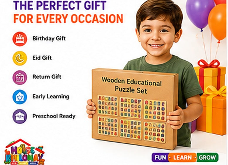 Wooden Knobbed Puzzle Board for Toddlers — in use on a table